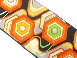 アンティーク　重ね亀甲に花・組紐模様織り出し袋帯（材料）